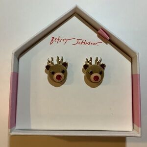 Betsey Johnson Christmas Rudolph Reindeer Felt Stud Earrings New